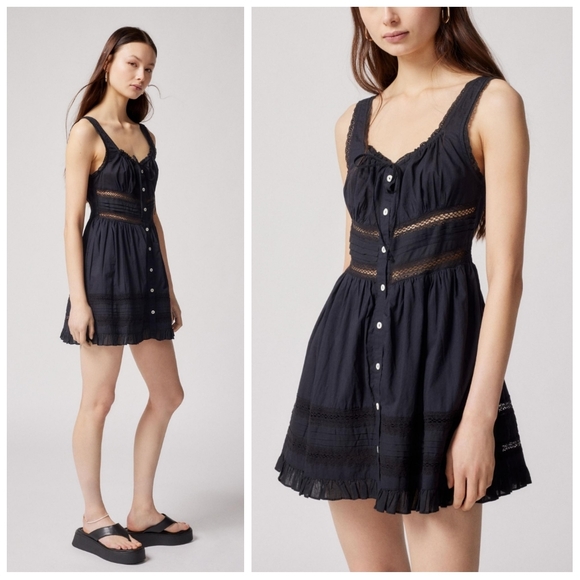 Urban Outfitters Dresses & Skirts - Urban Outfitters Angelina Black Lace Inset Mini Dress Size L Romantic Boho Goth
